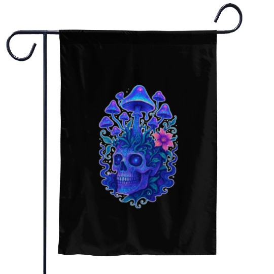 Fungi Mind - Trippy Skull Bloom Garden Flags
