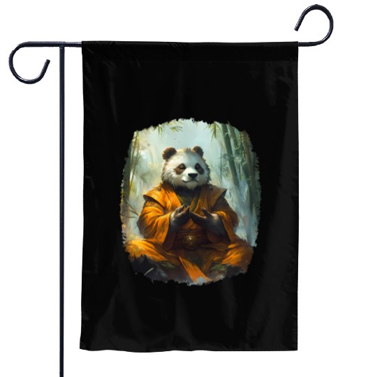 Meditating Panda In The Zen Bamboo Forest Garden Flags