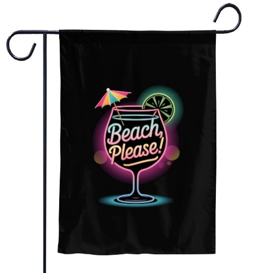 Neon Tropical Cocktail Beach Please Retro Summer Garden Flags