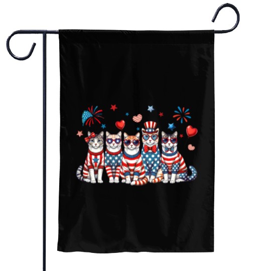 4th of July Patriotic Cat Garden Flags