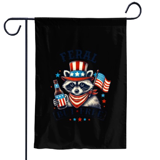 Feral but Free Funny 4th of July Raccoon Garden Flags