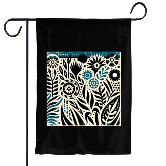 Teal & Black Floral Pattern Garden Flags