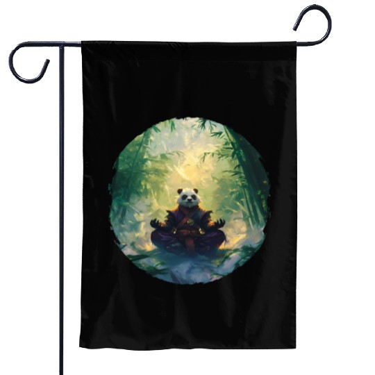 Panda Meditates In A Bright Bamboo Forest Garden Flags