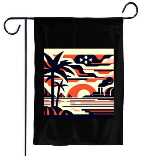 Twilight Palm & Factory Scene Garden Flags