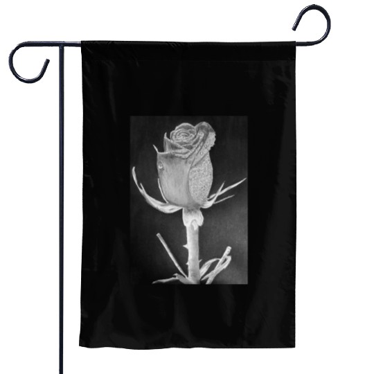 Realistic Graphite Rose & Dew Drawing - RT Art © Garden Flags