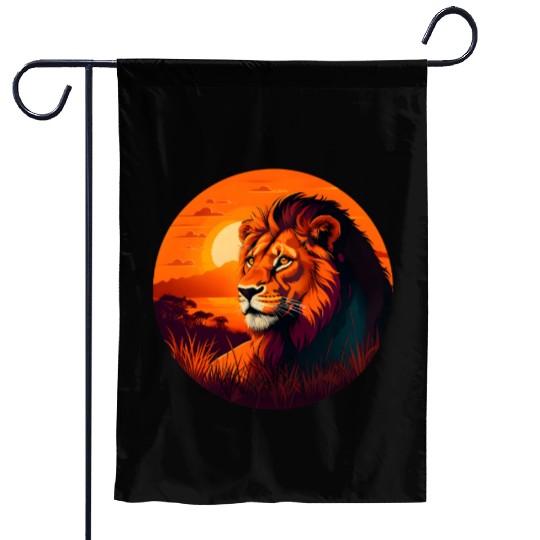 Sunrise Sleeping Lion in Grass Design. Garden Flags