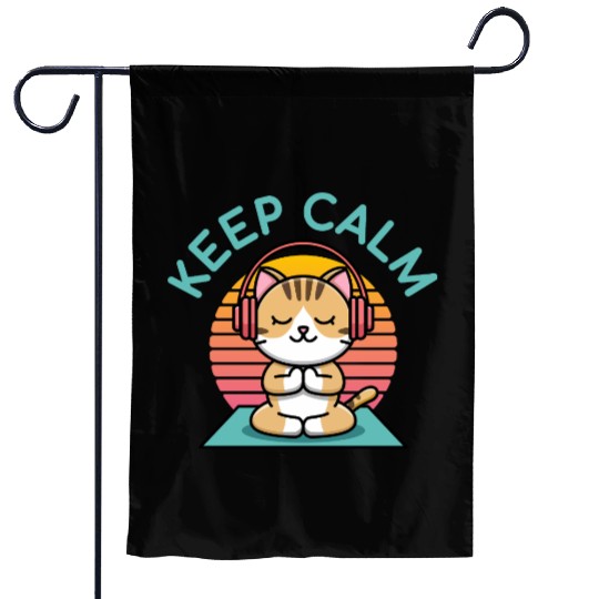 Keep Calm Retro Yoga Cat Lover Meditation Garden Flags