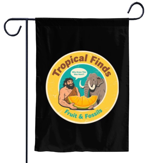 Caveman Mammoth Retro Ancient Fruit Discovery Garden Flags