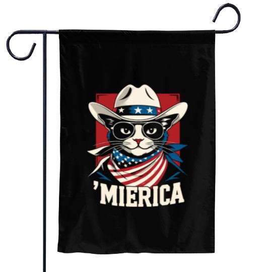 Funny Patriotic USA Pride 'Merica Cat Lovers Garden Flags