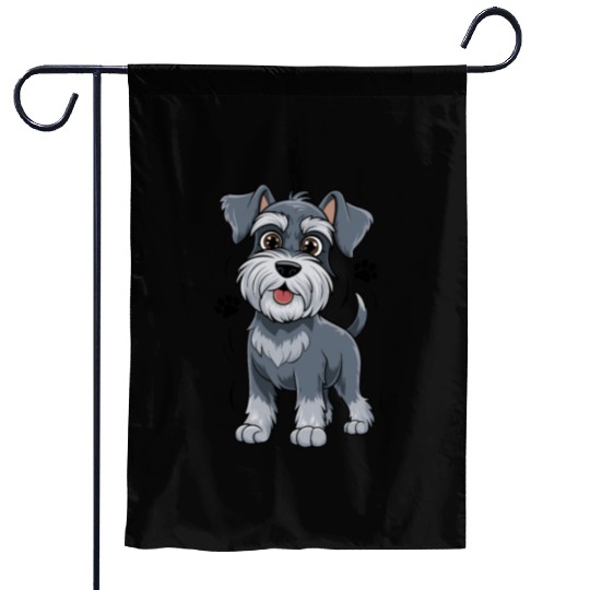 Adorable Schnauzer Pup Illustration With Big Eyes Garden Flags
