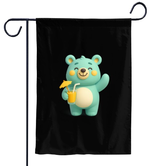 A bear cub with a cocktail Garden Flags