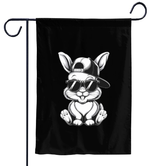 Cool Hip Hop Bunny in Sunglasses and Cap Sketch Garden Flags