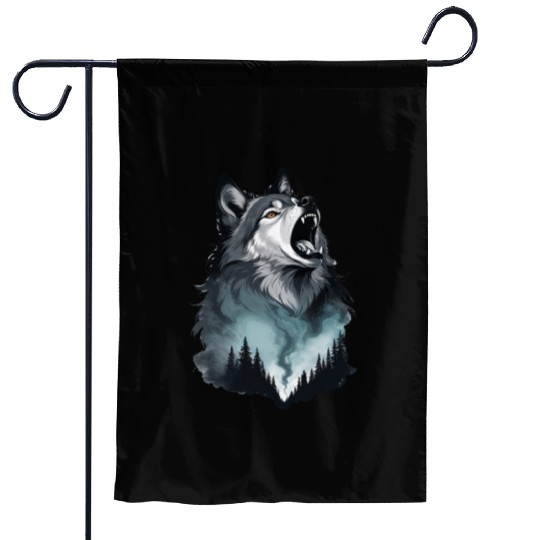 Howling Wolf Under the Northern Sky Garden Flags