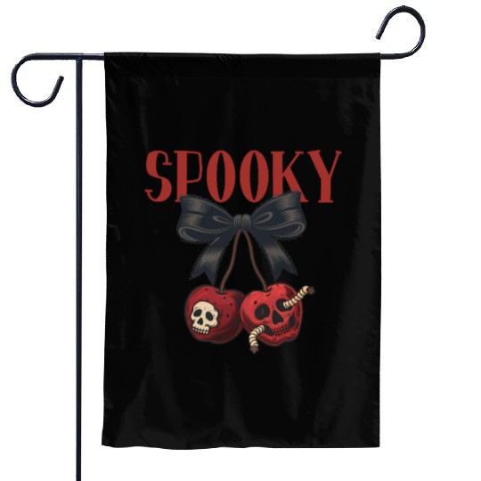 Spooky Skull Cherry Bow Halloween Garden Flags