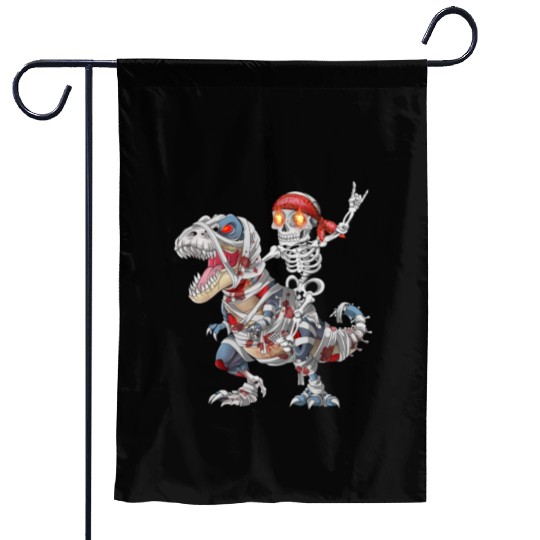 Rocker Skeleton Riding Mummy Dinosaur Halloween Garden Flags