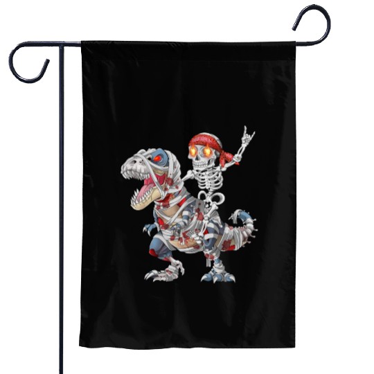 Rocker Skeleton Riding Mummy Dinosaur Halloween Garden Flags