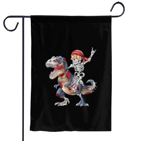 Rocker Skeleton Riding Zombie Dinosaur Halloween Garden Flags