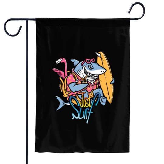 Just Surf – Cool Shark with Surfboard & Flamingo Garden Flags