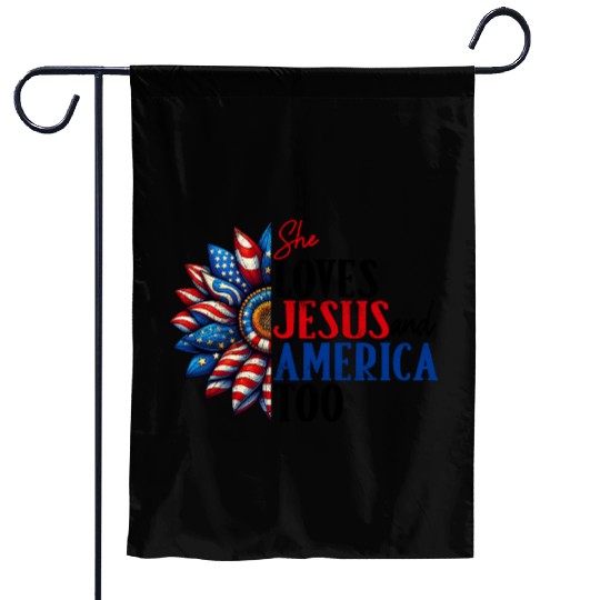 She Loves Jesus and America Too 4th of July Garden Flags
