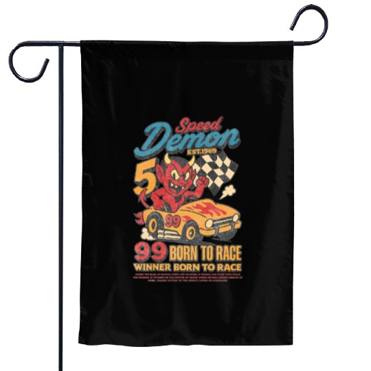 Street Speed Demon – Retro Devil Racer Garden Flags
