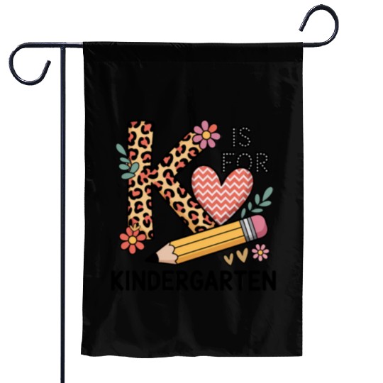 K Is For Kindergarten Teacher Leopard First Day Garden Flags