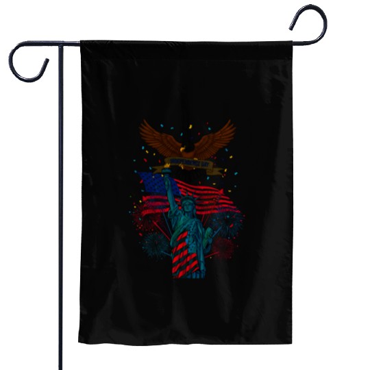 US flag with eagle and statue of liberty Garden Flags