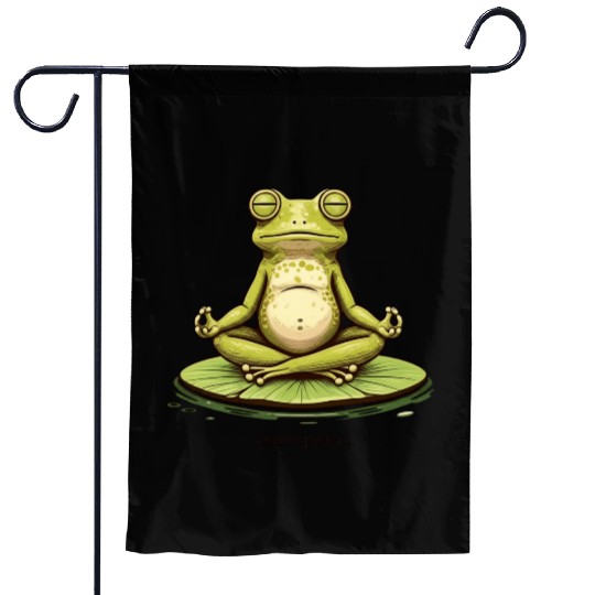 Funny Zen Frog Meditating on Lily Pad – Yoga Garden Flags