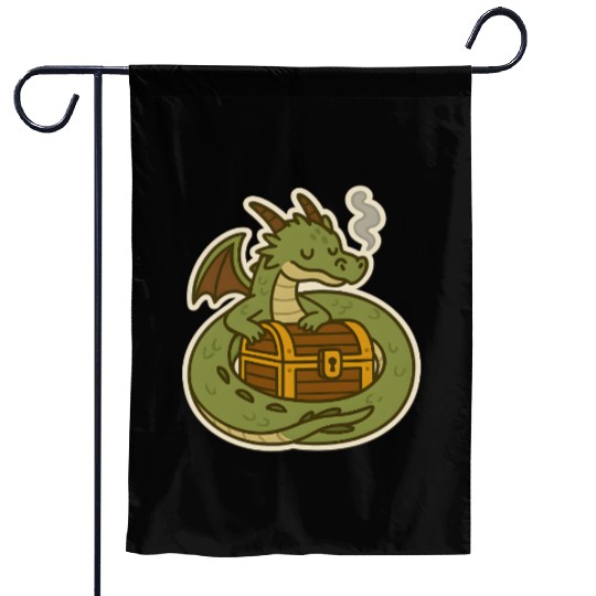 Majestic Dragon Guarding Treasure Garden Flags