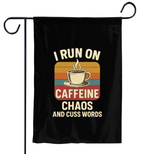 Caffeine Chaos Retro Design Garden Flags