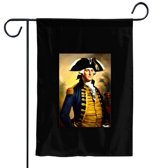 George Washington in revolutionary bttlefield a Garden Flags