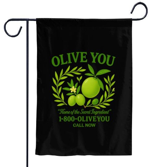 Olive You Cute Vintage Pun Graphic Garden Flags