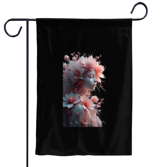 Ethereal Floral Portrait - Woman with Coral Pink Garden Flags