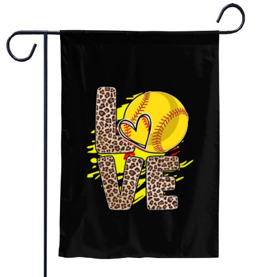 Leopard Print Love Softball Heart Neon Splash Garden Flags