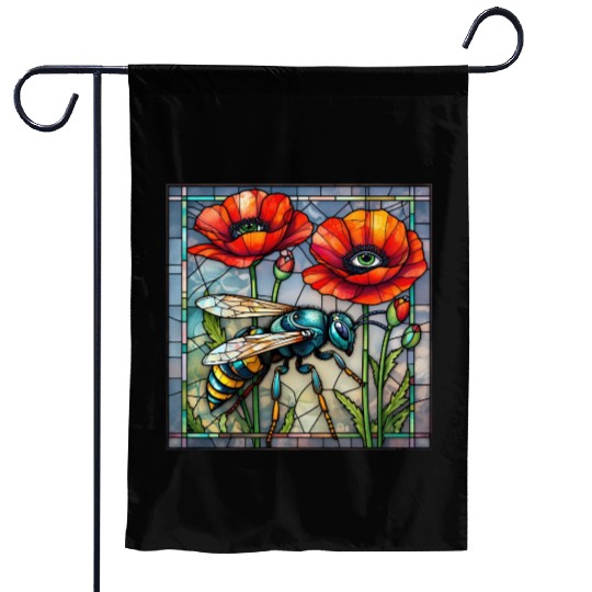 Wasp hornet bee stained glass vibrant poppy flower Garden Flags