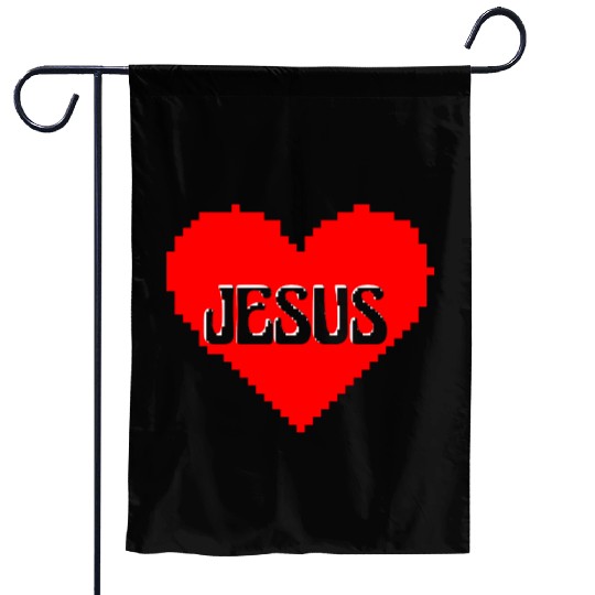 I LOVE JESUS PIXEL ART Garden Flags