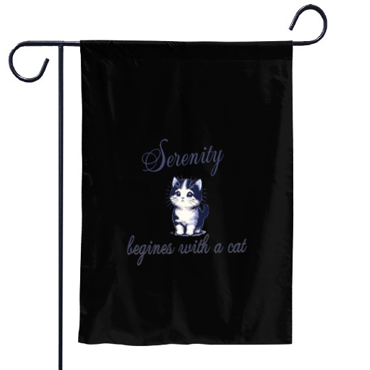 Serenity Begins with a Cat – Peaceful Kitty Quote Garden Flags