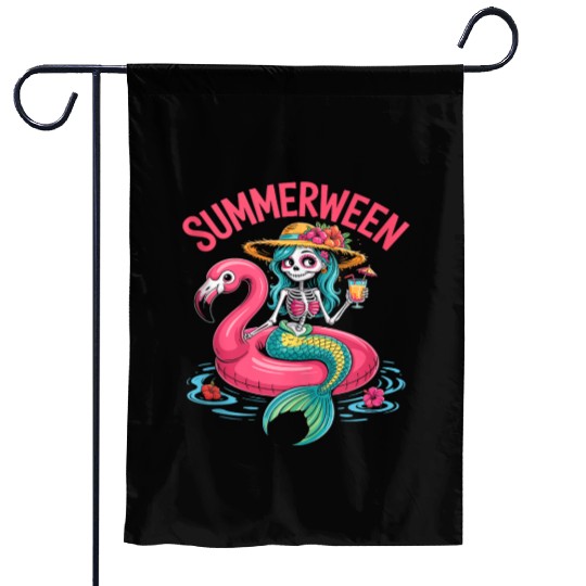 Skeleton Mermaid Flamingo Spooky Summer Party S Garden Flags