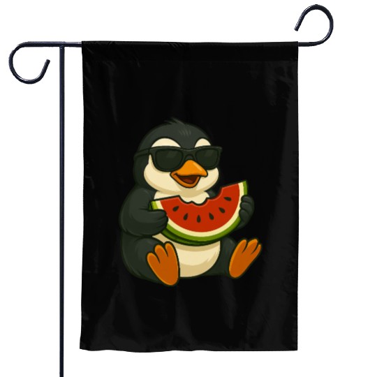 Cute penguin with watermelon fruit summer cartoon Garden Flags