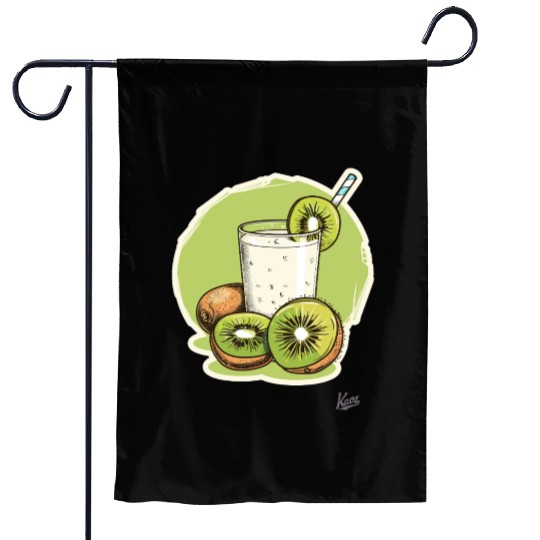 Kiwi fruit and juice with straw illustration Garden Flags