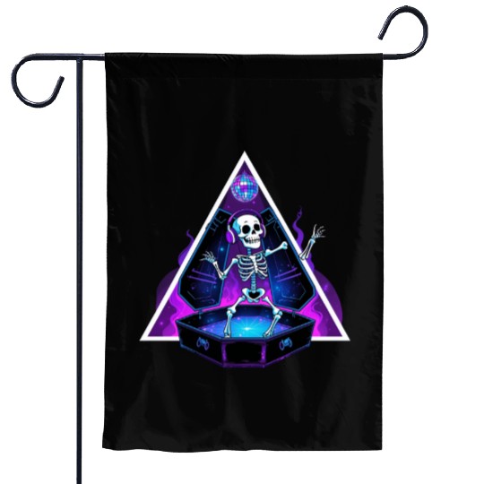 Neon Dancing Skeleton in Coffin Garden Flags