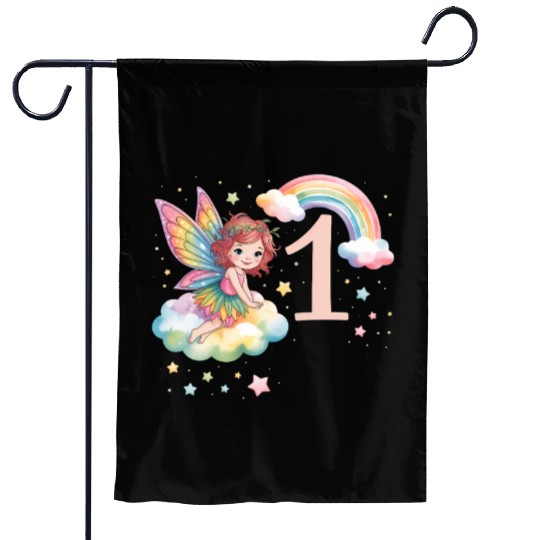 Magical Rainbow Fairy Elf 1st Birthday Girl Garden Flags