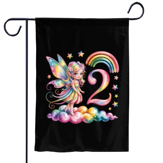 Magical Rainbow Fairy Elf 2nd Birthday Girl Garden Flags