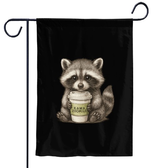 raccoon and coffee - design Kawa Zoomies Garden Flags