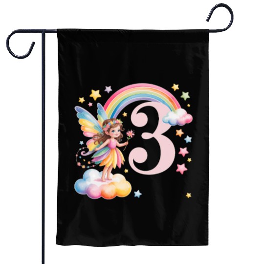 Magical Rainbow Fairy Elf 3nd Birthday Girl Garden Flags