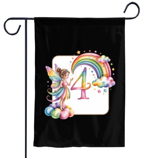 Magical Rainbow Fairy Elf 4th Birthday Girl Garden Flags