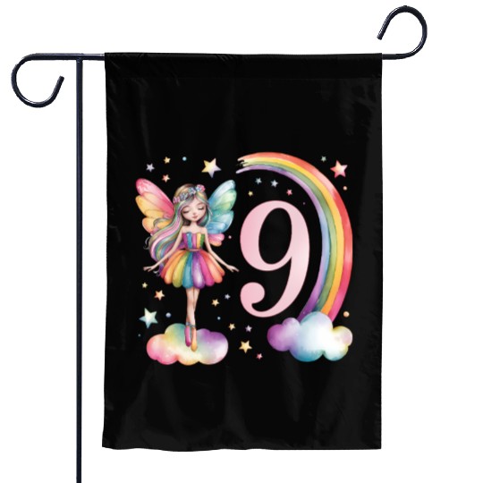 Magical Rainbow Fairy Elf 9th Birthday Girl Garden Flags