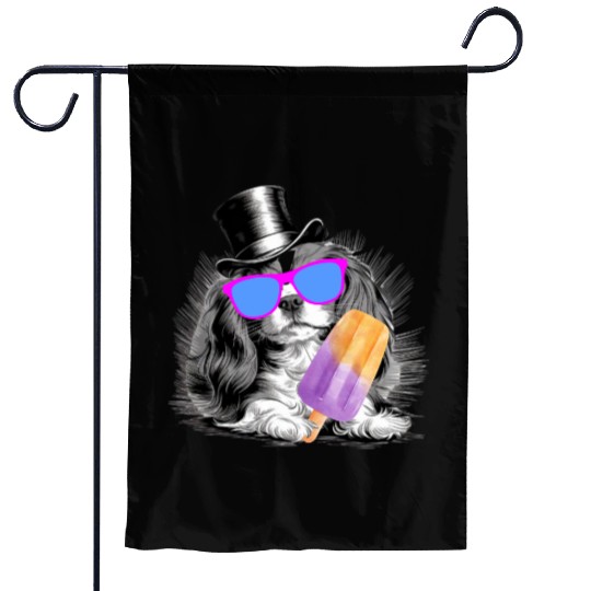 Cavalier King Charles Spaniel with a popsicle Garden Flags