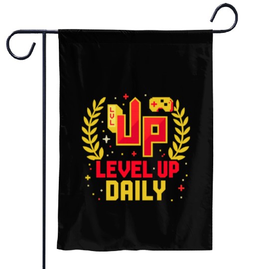 Level Up Daily Gaming Lifestyle Motivation Graphic Garden Flags