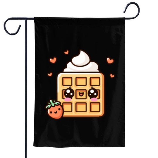 Kawaii Dessert Waffle with Strawberry Garden Flags