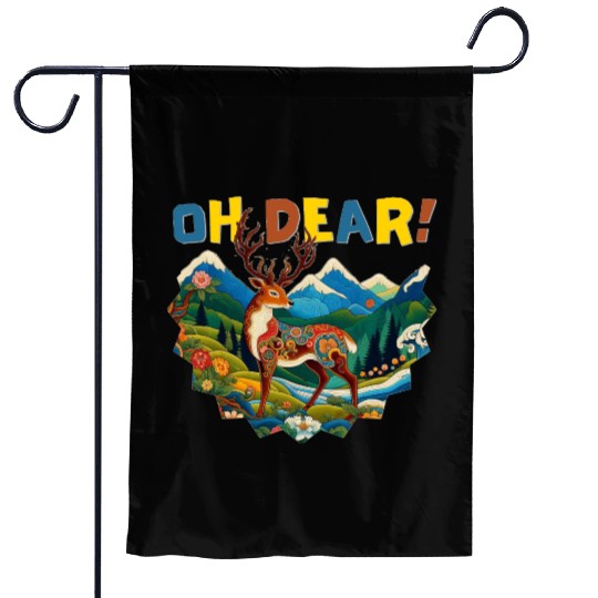 Oh-Dear-Wanderlust-Deer-in-Jungle-Tibetan-Folk-Art Garden Flags